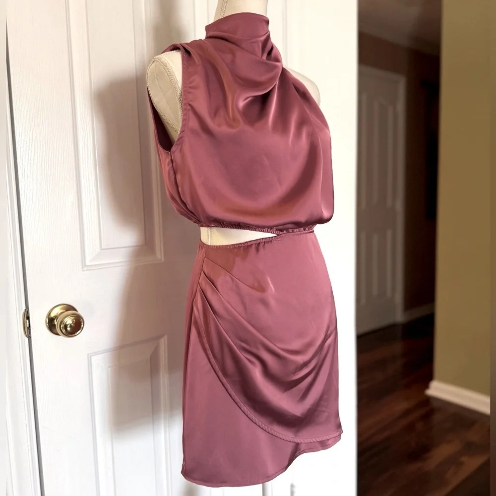 “HELLO MOLLY” Asymmetric Cowl Neck Halter Mini Dress